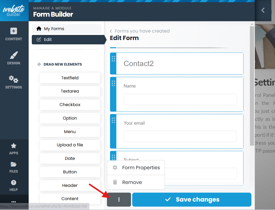 kopage contact form properties
