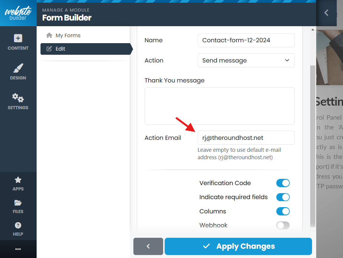 action email setting